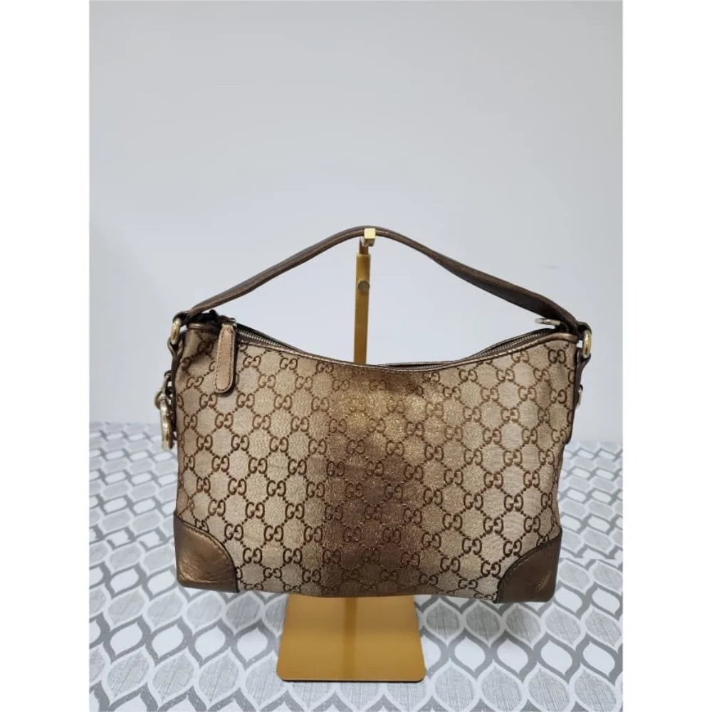 Authentic Gucci GG Canvas Heart Bit Hobo Bag Brown